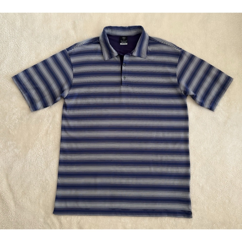 NIKE Dri-Fit‎ UV Protection Men's M Short Sleeve Golf Polo Purple White Stripes
